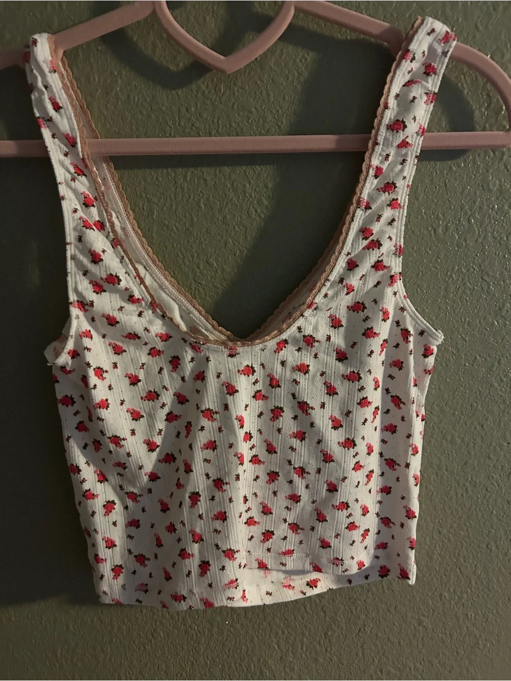 NWOT Free People Ivory Ribbed Floral V-Neck Crop Tank Top and pants pajama set
